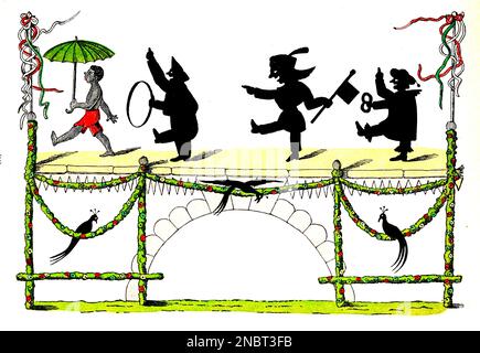 Die Geschichte von den schwarzen buben - l'histoire des garçons noirs de la version originale allemande du livre ' Das Struwwelpeter-album : aus Bilderbüchern ' par Hoffmann, Heinrich, 1809-1894 Date de publication 1900 Editeur Frankfurt am main : Rütten & Loening [ Der Struwelpeter (« Peter à tête de robinet » ou « Peter de poignard ») est un livre pour enfants allemand de Heinrich Hoffmann publié en 1845. Il comprend dix histoires illustrées et rimées, principalement sur les enfants. Chacun a une morale claire qui démontre les conséquences désastreuses des mauvais comportements d'une manière exagérée.[1] le titre de la première histoire fournit Banque D'Images