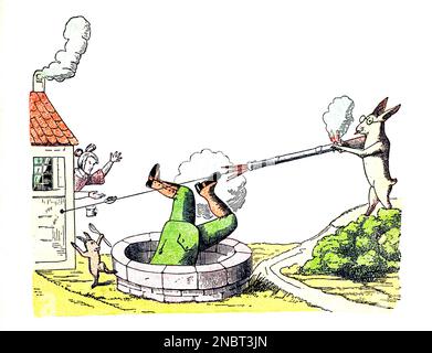 Die Geschichte vom wilden Jäger - le conte de la chasse sauvage de la version originale allemande du livre ' Das Struwwelpeter-album : aus Bilderbüchern ' par Hoffmann, Heinrich, 1809-1894 Date de publication 1900 Editeur Frankfurt am main : Rütten & Loening [ Der Struwelpeter (« Peter à tête de robinet » ou « Peter de poignard ») est un livre pour enfants allemand de Heinrich Hoffmann publié en 1845. Il comprend dix histoires illustrées et rimées, principalement sur les enfants. Chacun a une morale claire qui démontre les conséquences désastreuses d'un mauvais comportement d'une manière exagérée.[1] le titre de la première histoire fournit le TI Banque D'Images