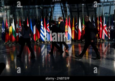 Bruxelles, Belgique. 14th févr. 2023. Drapeaux des membres de l'OTAN au siège de l'OTAN à Bruxelles, en Belgique, le 14 février 2023. Crédit: ALEXANDROS MICHAILIDIS/Alamy Live News Banque D'Images