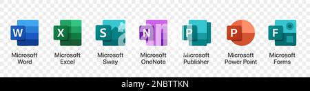 Ensemble de logos des produits Microsoft Office sur un fond transparent Illustration de Vecteur