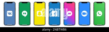 Ensemble d'iPhone avec logos de réseaux sociaux Illustration de Vecteur