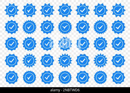 Ensemble d'icônes de badge à coche bleue. Icônes de vérification de profil Illustration de Vecteur