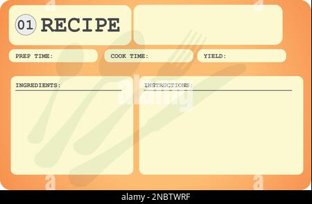 Carte de recettes vierge décorée de couverts de table. Modèle de notes de cuisine de couleur dorée. Illustration vectorielle Illustration de Vecteur