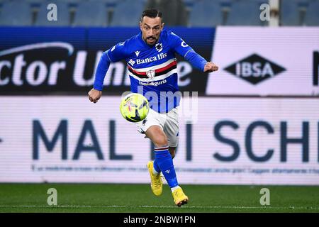 Gênes, Italie. 13 février 2023. Fabio Quagliarella de l'UC Sampdoria en action pendant la série Un match de football entre l'UC Sampdoria et le FC Internazionale. Credit: Nicolò Campo/Alay Live News Banque D'Images