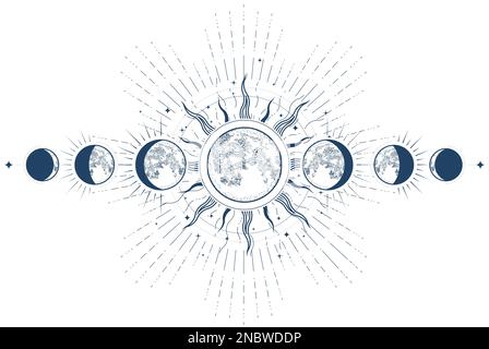 Phases lunaires, phase mystique de la lune, astrologie et horoscope, oneiromancy, éclipse de lune, vecteur Illustration de Vecteur