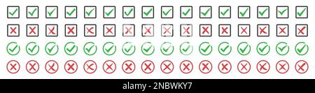 Grand jeu de coches vertes et de croix rouges Illustration de Vecteur