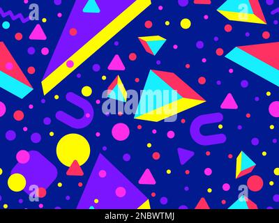 Motif géométrique sans couture avec 3D formes dans le style Memphis 80s. Isométrique 3D formes géométriques de différentes couleurs. Design pour l'impression sur papier, banne Illustration de Vecteur