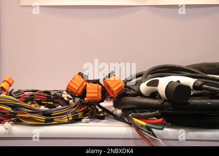 Faisceau de câblage utilisé dans un scooter électrique ou des vélos avec prise de charge et autres câbles Banque D'Images