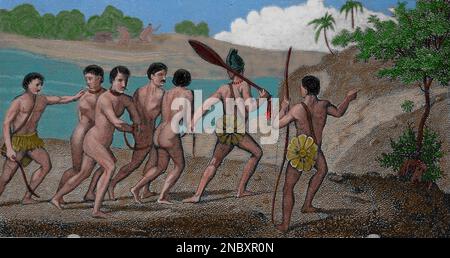 Amérique du Sud. Brésil. Tuinamba. Prisonniers de guerre. Gravure, 19th siècle. Banque D'Images