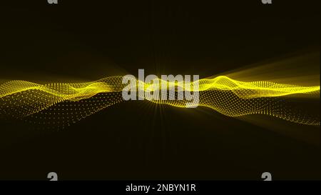 Conception en demi-teinte à points ondulés, haute technologie et arrière-plan Big Data. Arrière-plan jaune abstrait avec points fluides. Magnifique ensemble de points lumineux en forme de vague Banque D'Images