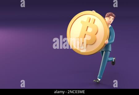 Homme avec Bitcoin. 3D rendu Banque D'Images