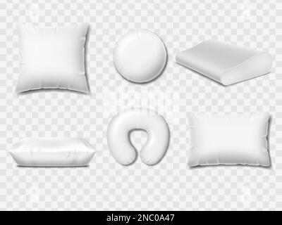 3d coussin blanc, coussin de cou. Tour de voyage ou orthopédique, repose-tête légère et douce. Chambre à coucher ou salle de séjour en tissu blanc, intérieur intérieur confortable élément vecteur illustration isolée Illustration de Vecteur