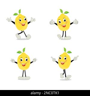 Motif citron. Vector Illustration plat Lemon caractère mignon expression collection d'émotions, style minimal, produit de mascotte. Illustration de Vecteur