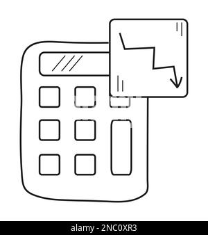 Icône de la calculatrice pour le logo, le Web, l'application, l'interface utilisateur. Faillite, pauvreté, symbole de graphique vers le bas. Icône de crise financière en ligne. Illustration de Vecteur