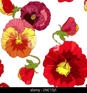 Pansies rouge et orange, fleurs de violette de pansy.d et pansies d'orange, fleurs de violette de pansy. arrière-plan avec une pansy colorée Illustration de Vecteur