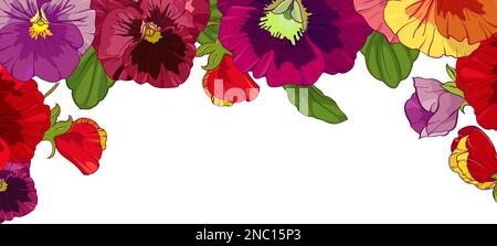 cadre de pansies rouges aux couleurs vives. Illustration vectorielle pour les cartes, les messages d'accueil, les vacances. Illustration de Vecteur