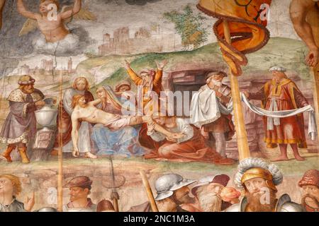 Détail de la passion et de la crucifixion, 1529 AD (par Bernardino Luini, disciple de Léonard) - Église de Santa Maria degli Angioli, Lugano, Suisse Banque D'Images