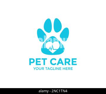 Chien Paw Love avec un cadre en forme de coeur du logo de chien. Contenant le symbole chien, chat, chiot, animaux. Animaux de soins et vétérinaire éléments de clinique vecteur. Illustration de Vecteur