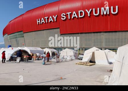 Antakya, Turquie. 14th févr. 2023. Camp pour personnes déplacées à Antakya, Turquie, 14 février 2023. Le tremblement de terre de 6 février a causé jusqu'à présent entre 30,000 et 40,000 des cas de précarités en Turquie et en Syrie. (Photo d'Elisa Gestri/Sipa USA) crédit: SIPA USA/Alay Live News Banque D'Images