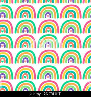 Motif sans couture et motif représentant un arc-en-ciel. Doodle joli été doux texture avec des coeurs et des arcs-en-ciel pour le design enfants papier peint, emballage, robe et Illustration de Vecteur