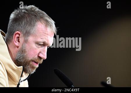 Dortmund, Allemagne. 14th févr. 2023. Football: Ligue des champions, avant le tour de 16 première jambe Borussia Dortmund - Chelsea FC. Graham Potter, entraîneur de Chelsea, répond aux questions lors de la conférence de presse avant la Ligue des champions contre Borussia Dortmund. Credit: Federico Gambarini/dpa/Alay Live News Banque D'Images