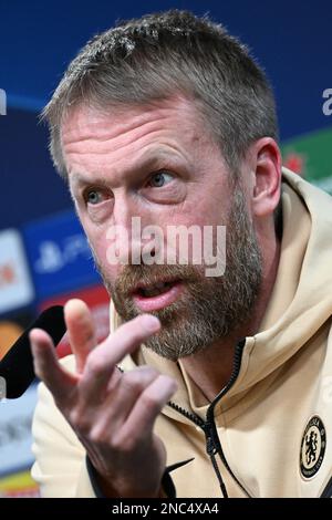 Dortmund, Allemagne. 14th févr. 2023. Football: Ligue des champions, avant le tour de 16 première jambe Borussia Dortmund - Chelsea FC. Graham Potter, entraîneur de Chelsea, répond aux questions lors de la conférence de presse avant la Ligue des champions contre Borussia Dortmund. Credit: Federico Gambarini/dpa/Alay Live News Banque D'Images