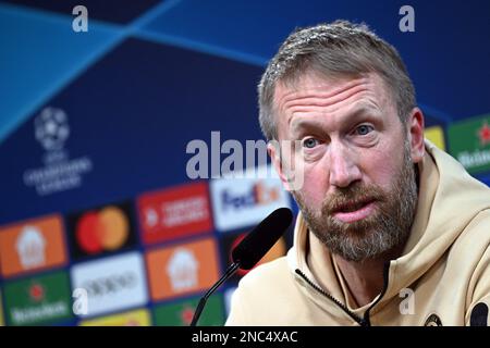 Dortmund, Allemagne. 14th févr. 2023. Football: Ligue des champions, avant le tour de 16 première jambe Borussia Dortmund - Chelsea FC. Graham Potter, entraîneur de Chelsea, répond aux questions lors de la conférence de presse avant la Ligue des champions contre Borussia Dortmund. Credit: Federico Gambarini/dpa/Alay Live News Banque D'Images