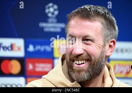 Dortmund, Allemagne. 14th févr. 2023. Football: Ligue des champions, avant le tour de 16 première jambe Borussia Dortmund - Chelsea FC. Graham Potter, entraîneur de Chelsea, répond aux questions lors de la conférence de presse avant la Ligue des champions contre Borussia Dortmund. Credit: Federico Gambarini/dpa/Alay Live News Banque D'Images