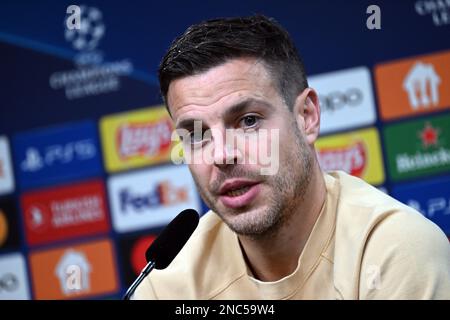 Dortmund, Allemagne. 14th févr. 2023. Football: Ligue des champions, avant le tour de 16 première jambe Borussia Dortmund - Chelsea FC. Cesar Azpilicueta de Chelsea répond aux questions lors de la conférence de presse avant la Ligue des Champions contre Borussia Dortmund. Credit: Federico Gambarini/dpa/Alay Live News Banque D'Images