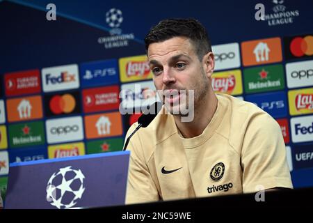 Dortmund, Allemagne. 14th févr. 2023. Football: Ligue des champions, avant le tour de 16 première jambe Borussia Dortmund - Chelsea FC. Cesar Azpilicueta de Chelsea répond aux questions lors de la conférence de presse avant la Ligue des Champions contre Borussia Dortmund. Credit: Federico Gambarini/dpa/Alay Live News Banque D'Images