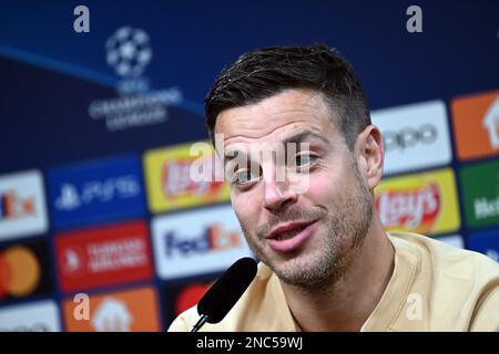 Dortmund, Allemagne. 14th févr. 2023. Football: Ligue des champions, avant le tour de 16 première jambe Borussia Dortmund - Chelsea FC. Cesar Azpilicueta de Chelsea répond aux questions lors de la conférence de presse avant la Ligue des Champions contre Borussia Dortmund. Credit: Federico Gambarini/dpa/Alay Live News Banque D'Images