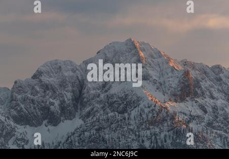 Grandes collines enneigées près de Spital am Pyhrn en hiver froid frais soirée Banque D'Images