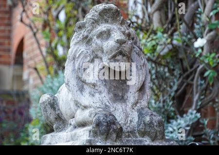 Sculpture d'un lion devant une maison, Londres Angleterre Royaume-Uni Banque D'Images