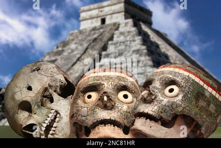 Des cérémonies religieuses ont eu lieu à Chichen Itza, qui étaient très importantes pour les Mayas et comprenaient des sacrifices humains comme offrandes aux dieux. Banque D'Images