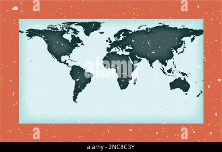 Affiche de la carte du monde. Projection cylindrique Patterson. Style vintage World avec texture grunge. Illustration vectorielle froide. Illustration de Vecteur