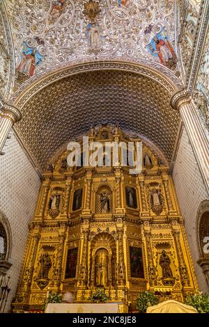 Le retable doré de l'église très ornée de Santo Domingo de Guzman dans le centre historique d'Oaxaca, au Mexique. Construction de style baroque Banque D'Images