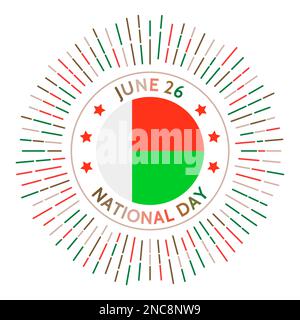 Badge de la journée nationale de Madagascar. Indépendance de la France en 1960. Célébré sur 26 juin. Illustration de Vecteur