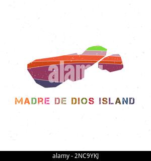 Carte de l'île de Madre de Dios. Forme de l'île avec de belles vagues géométriques et texture grunge. Illustration vectorielle charmante. Illustration de Vecteur