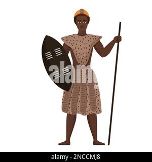 Guerrier tribal africain. Illustration de caricatures vectorielles de chasseur ethnique courageux, culture et traditions africaines Illustration de Vecteur