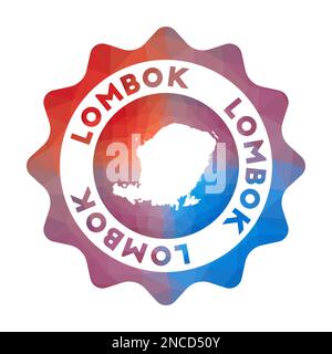 Logo Lombok Low Poly. Logo de l'île en dégradé coloré de style géométrique. Lombok polygonal multicolore signe arrondi avec carte pour votre inf Illustration de Vecteur