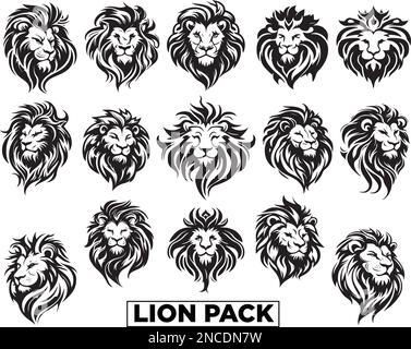 Pack logo lion blanc et noir icône de marque symbole illustrations Illustration de Vecteur