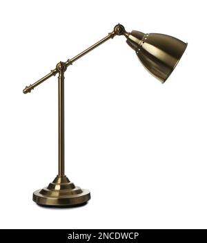 Élégante lampe de table dorée isolée sur blanc Banque D'Images