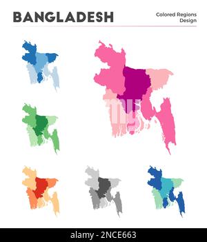 Collection de cartes du Bangladesh. Frontières du Bangladesh pour votre infographie. Régions de couleur. Illustration vectorielle. Illustration de Vecteur