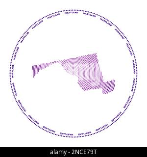 Logo rond du Maryland. Forme de style numérique du Maryland en cercle pointillé avec le nom de l'état américain. Icône Tech de l'état américain avec des points gradués. Illustration de Vecteur