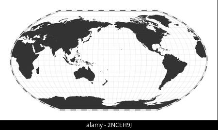 Carte du monde vectoriel. Wagner VI projection. Carte géographique du monde Uni avec lignes de latitude et de longitude. Centré sur 180deg longitude. Vecteur illustrat Illustration de Vecteur