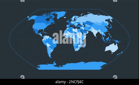 Carte du monde. Projection Eckert V. Illustration futuriste pour votre infographie. Belle palette de couleurs bleues. Illustration vectorielle impressionnante. Illustration de Vecteur