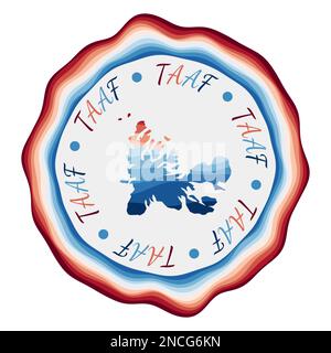 Badge TAAF. Carte du pays avec de belles vagues géométriques et un cadre rouge bleu vif. Logo TAF rond vif. Illustration vectorielle. Illustration de Vecteur