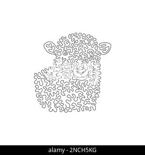 Un seul tracé de la ligne de courbure des moutons est stocky. Dessin de ligne continue dessin vectoriel illustration de moutons domestiqués pour l'icône Illustration de Vecteur