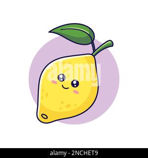 Adorable kawaii Lemon. Illustration d'une icône de dessin animé vectorisé à la main. Personnage citron dans le style des nouilles. Isolé sur fond blanc. Illustration de Vecteur