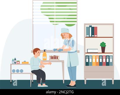 Enfants services composition plate avec le padiatricien faisant l'illustration du vecteur d'injection de vaccin Illustration de Vecteur